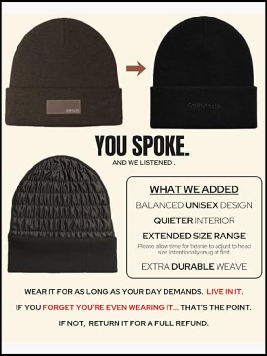 Padded Silk-Satin-Lined Beanie - Reduces Hat Head, Frizz, Static, Hair Friendly main image 6